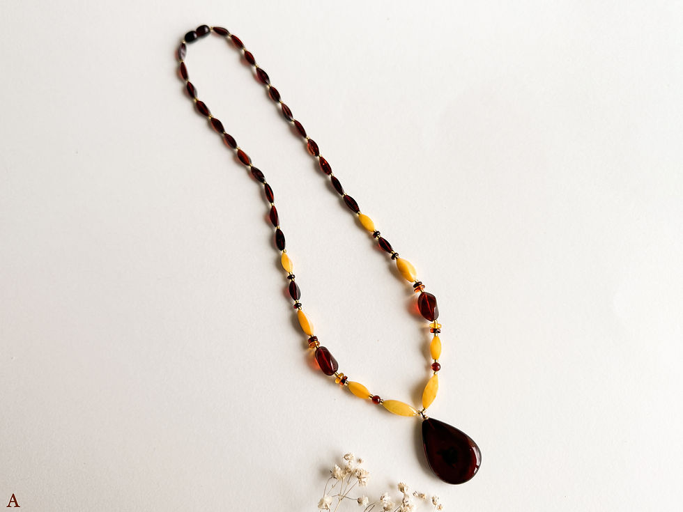 Thumbnail: Natural not heated amber necklace with cherry/cognac drop pendant