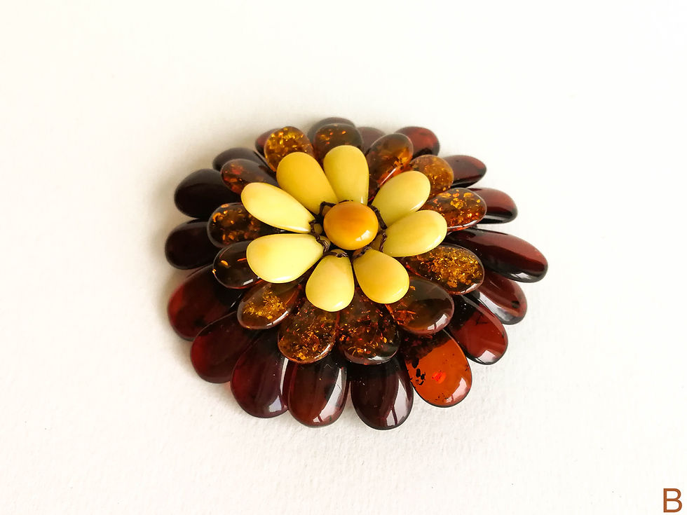 Thumbnail: Large cherry, cognac and matt colors natural amber flower brooch/pendant