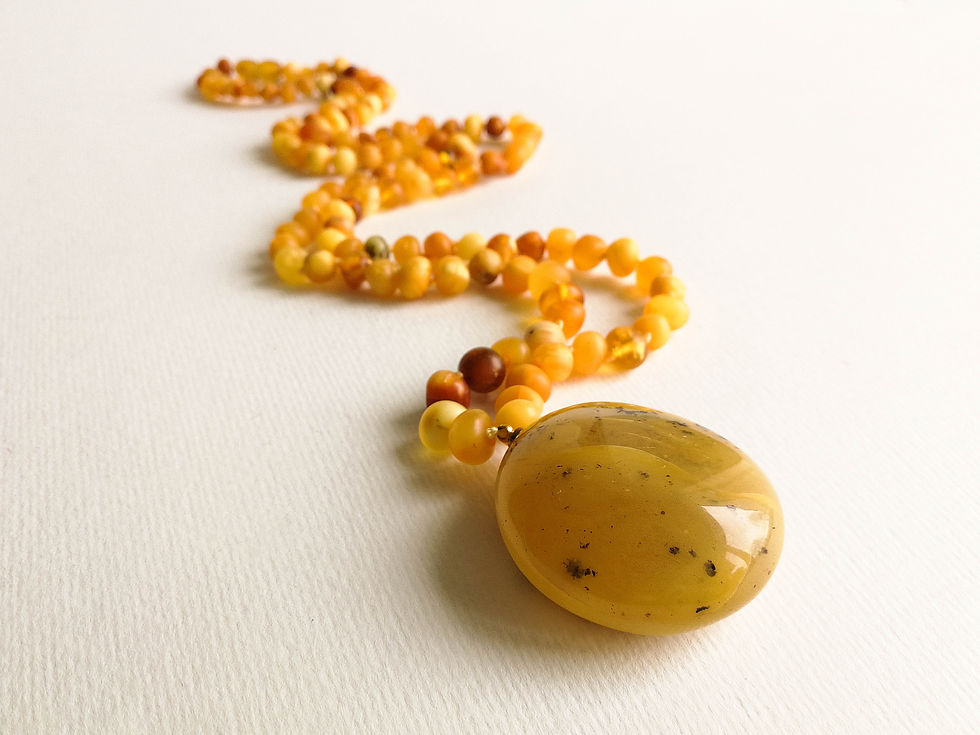 Thumbnail: Natural amber flat round brown/green/yellow colors pendant necklace