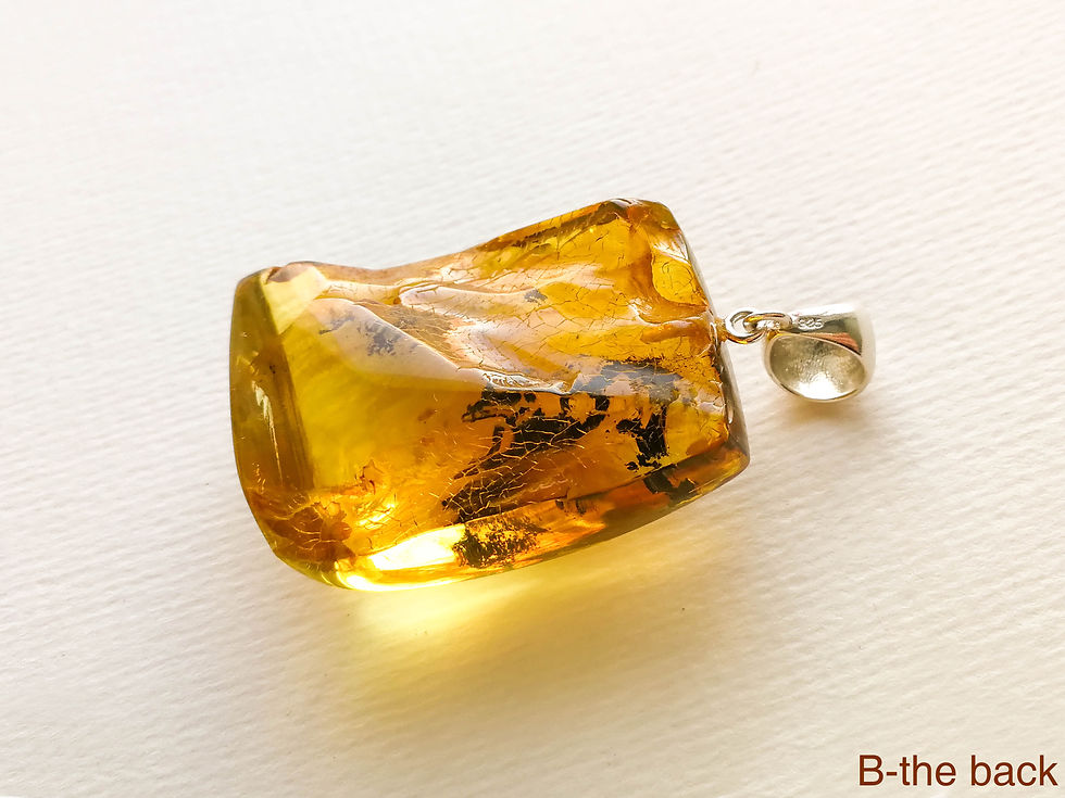 Thumbnail: Unique rectangle shape natural amber light yellow/green thick pendant
