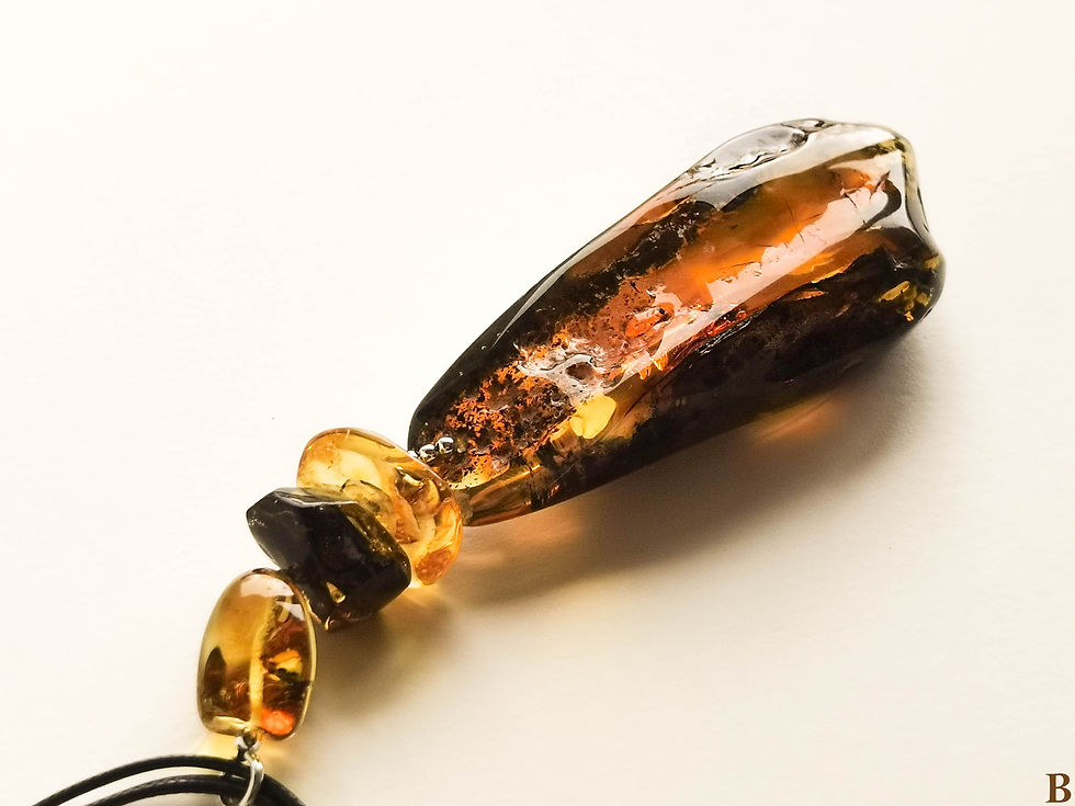 Thumbnail: Natural Baltic amber dark green and brown colors pendant on adjustable necklace