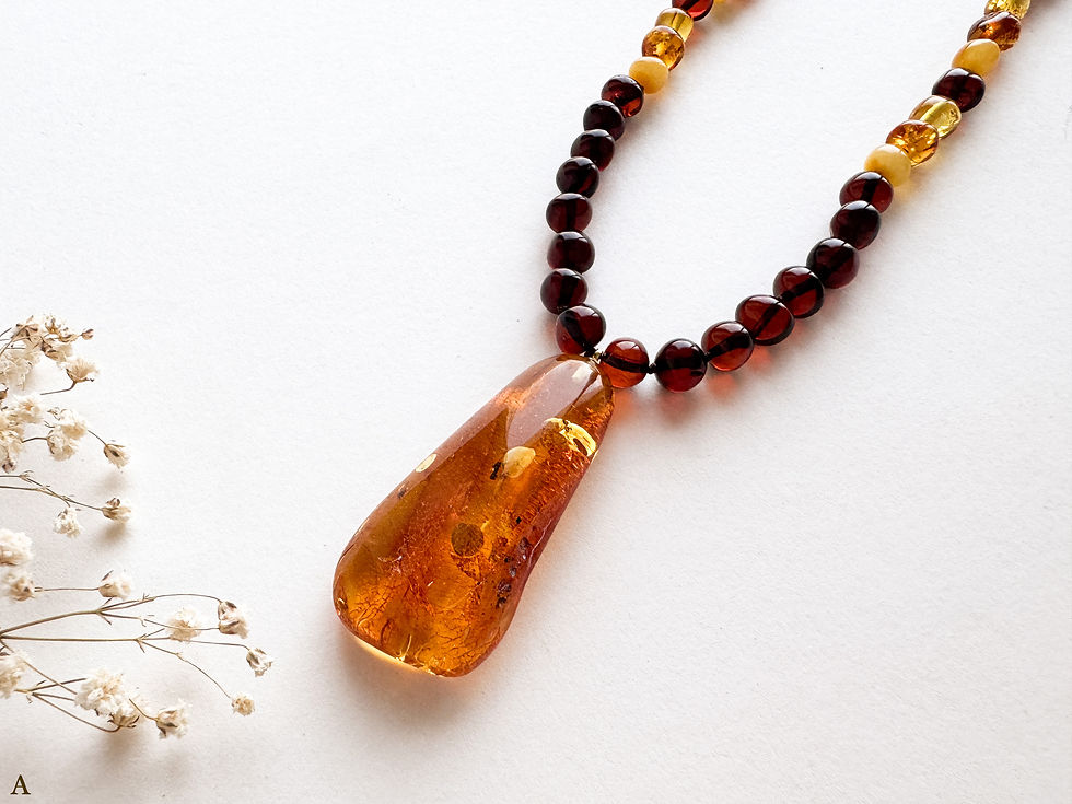 Thumbnail: Natural amber baroque beads necklace with pendant