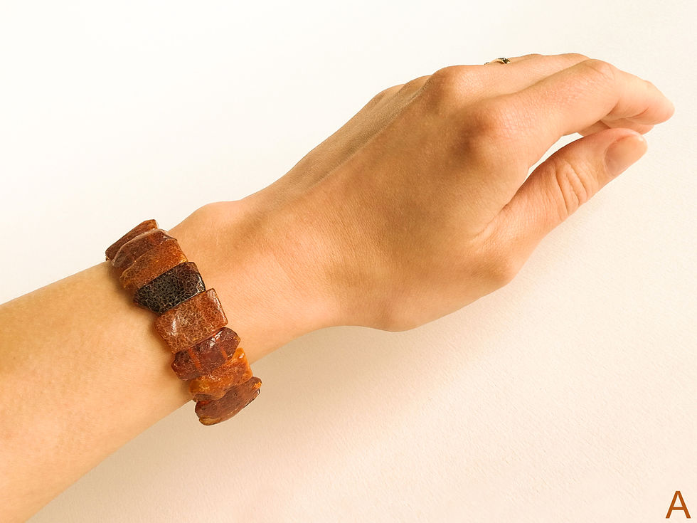 Thumbnail: Natural raw cognac amber boho rectangle beads bracelet