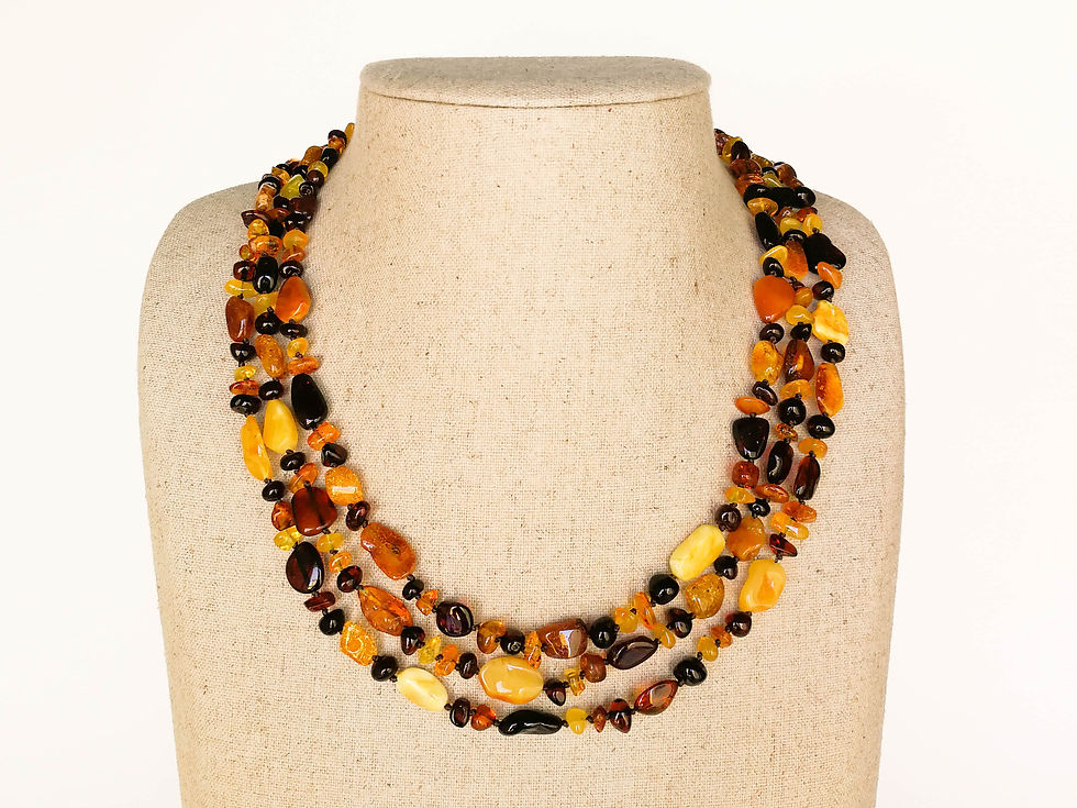 Thumbnail: Natural amber mix color very long beans necklace