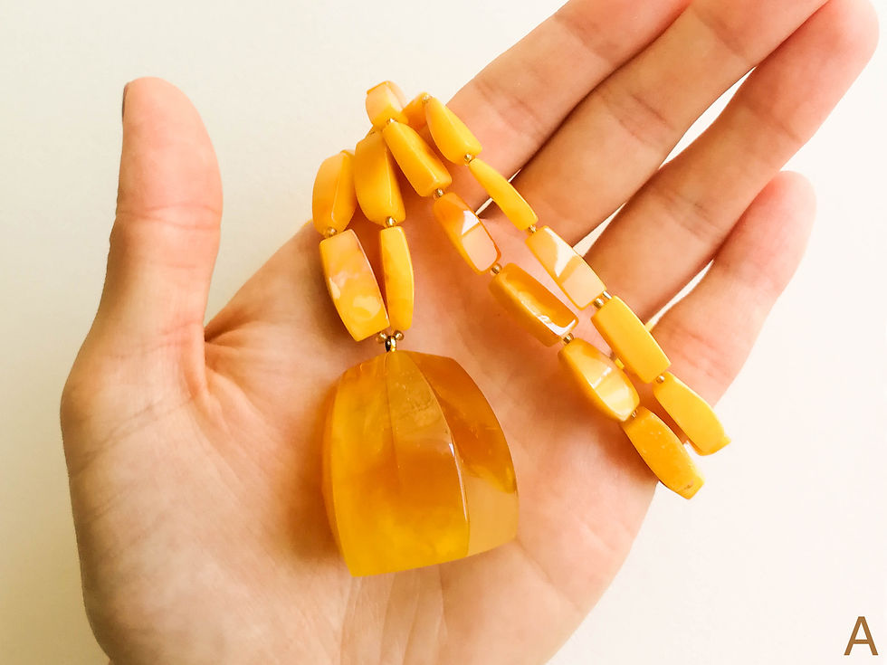 Thumbnail: Not heated amber matt yellow/ antique orange colors rectangle pendant necklace