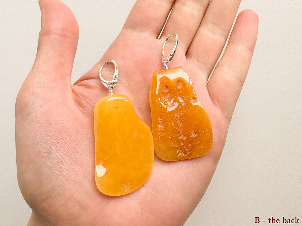 Thumbnail: Very large matt yellow amber drop statement earrings