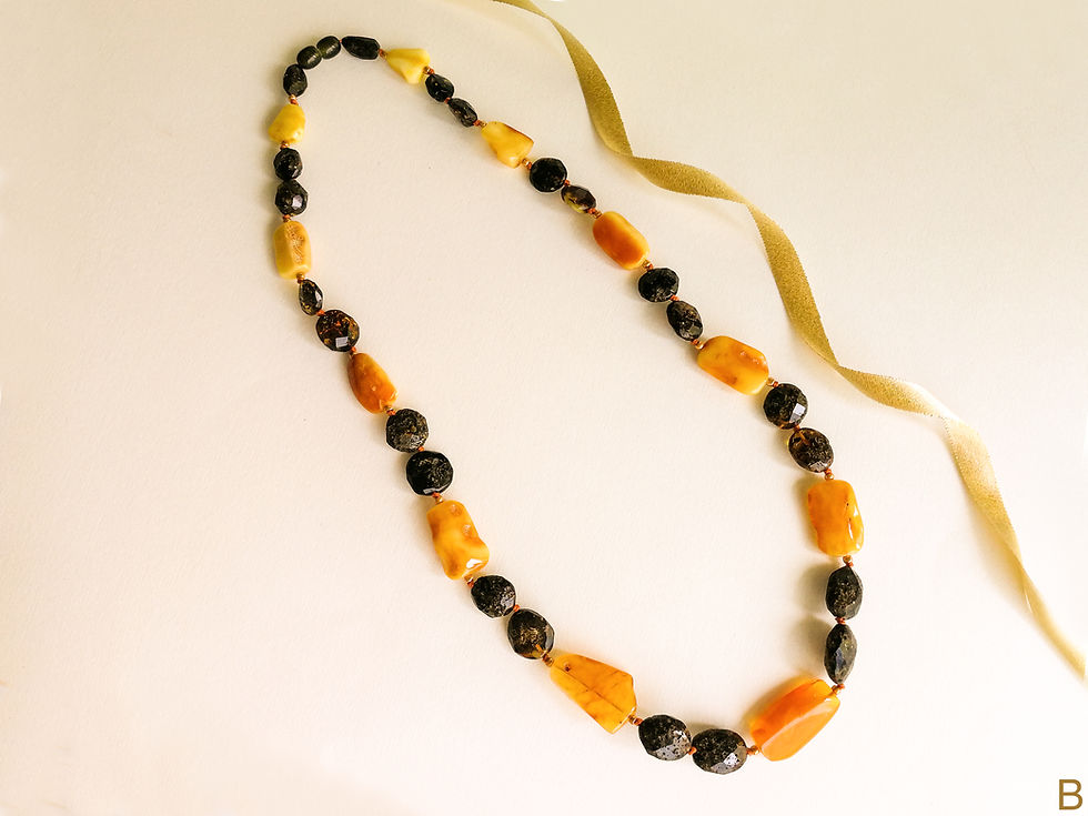 Thumbnail: Natural amber dark green faceted and matt yellow beads necklace