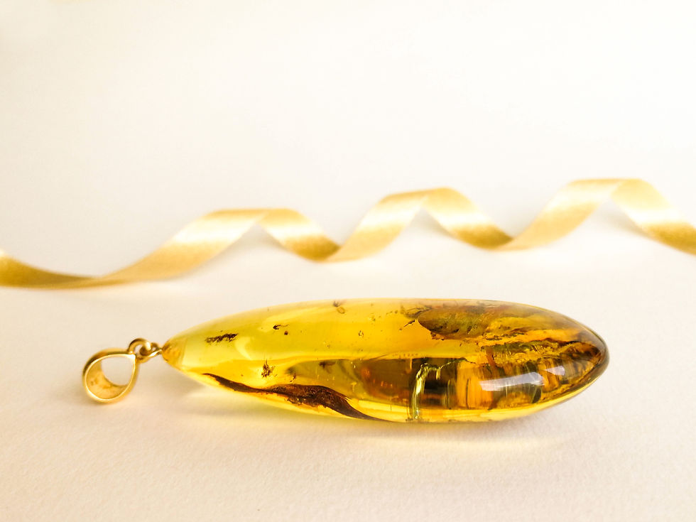 Thumbnail: Tall drop shape genuine amber pendant with insect in light yellow color