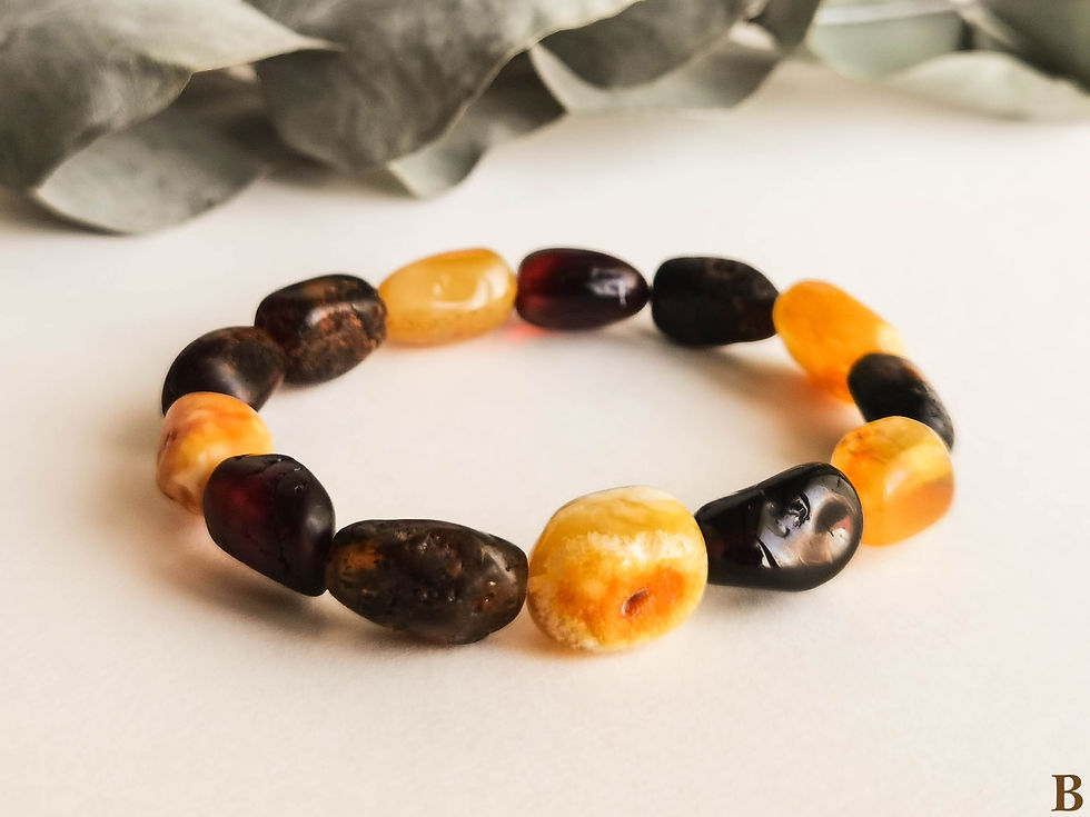 Thumbnail: Natural-shaped genuine Baltic amber beads multicolor bracelet