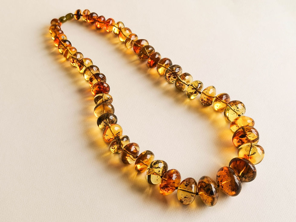 Thumbnail: Green and earth colors natural amber large nuggets necklace