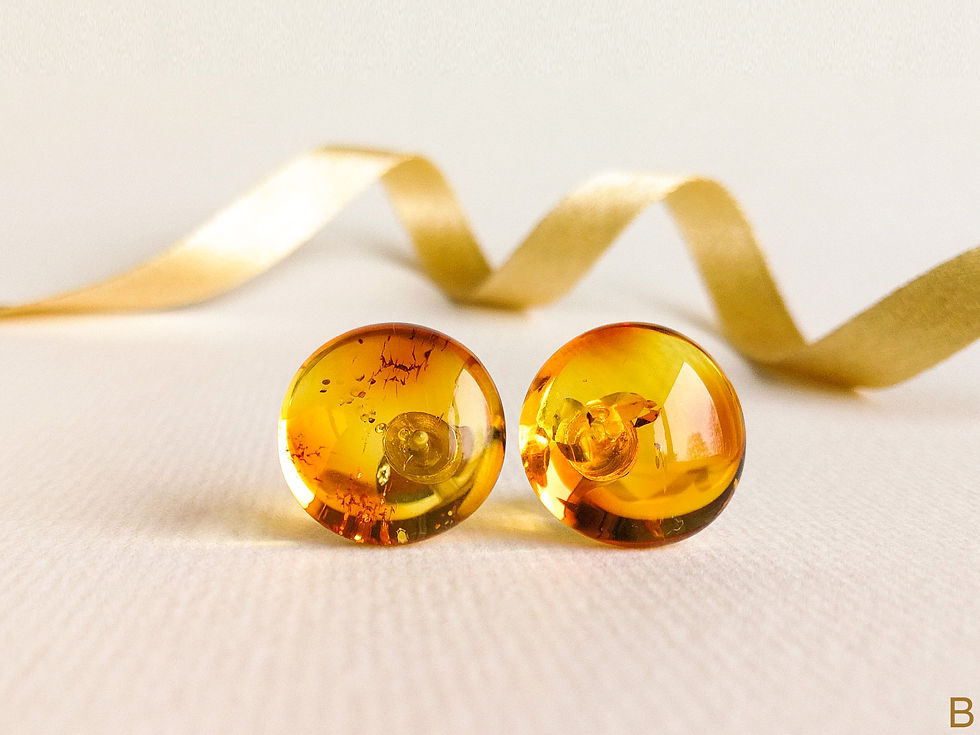 Thumbnail: Light cognac/yellow color flat round shape amber stud earrings