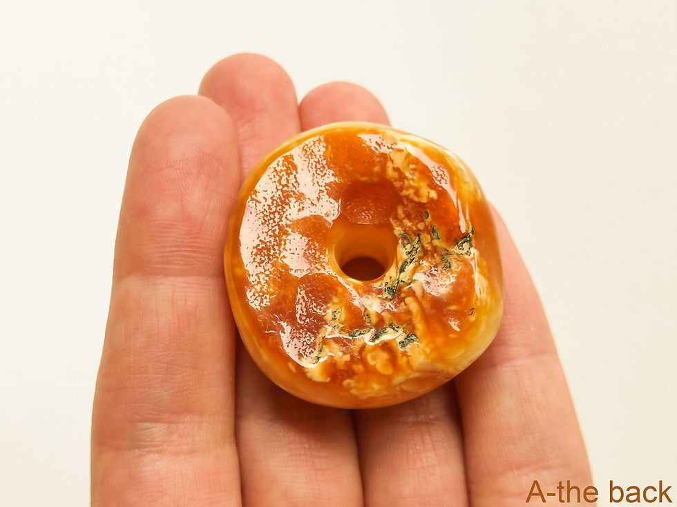 Thumbnail: Bright matt yellow natural amber large donut pendant