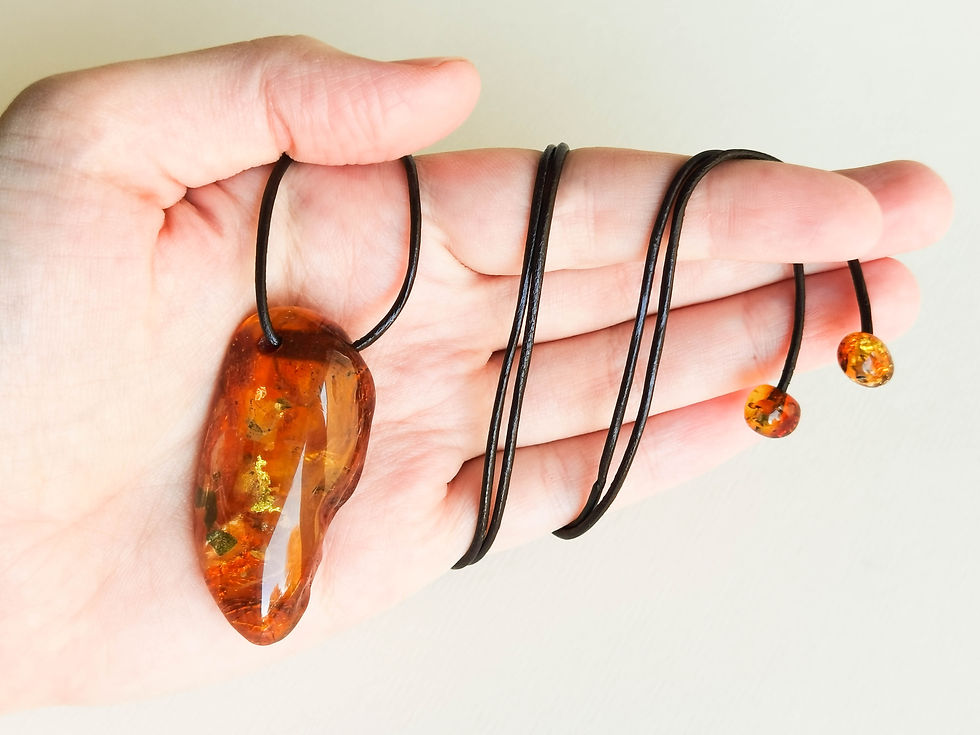 Thumbnail: Genuine amber cognac color tusk shape pendant on leather strand