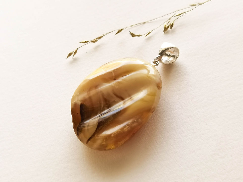 Thumbnail: Small not heated natural Baltic yellow and white color oval shape pendant