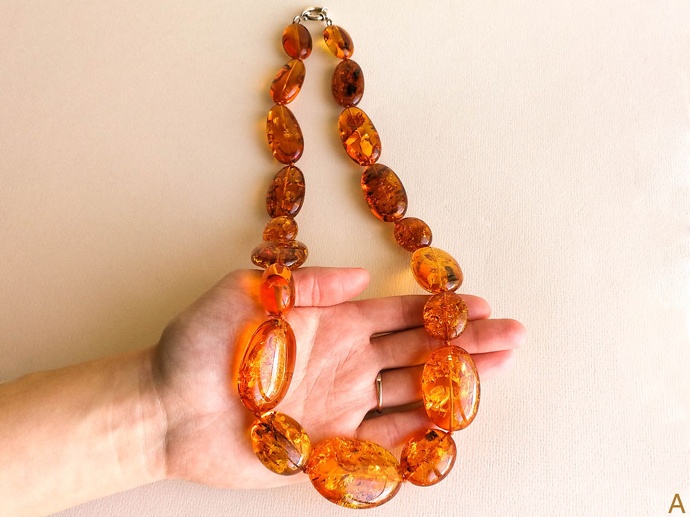 Thumbnail: Very large bright cognac color genuine Baltic amber necklace