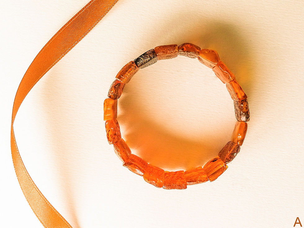 Thumbnail: Natural raw cognac amber boho rectangle beads bracelet