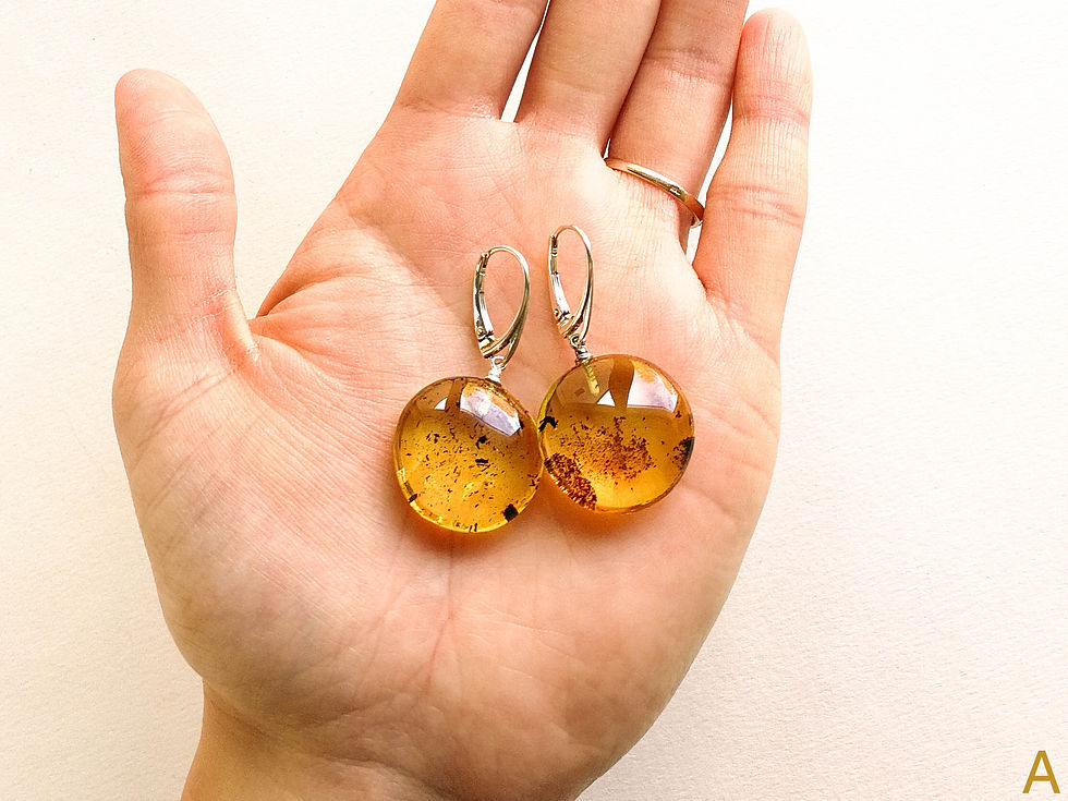 Thumbnail: Natural amber green color coin shape earrings