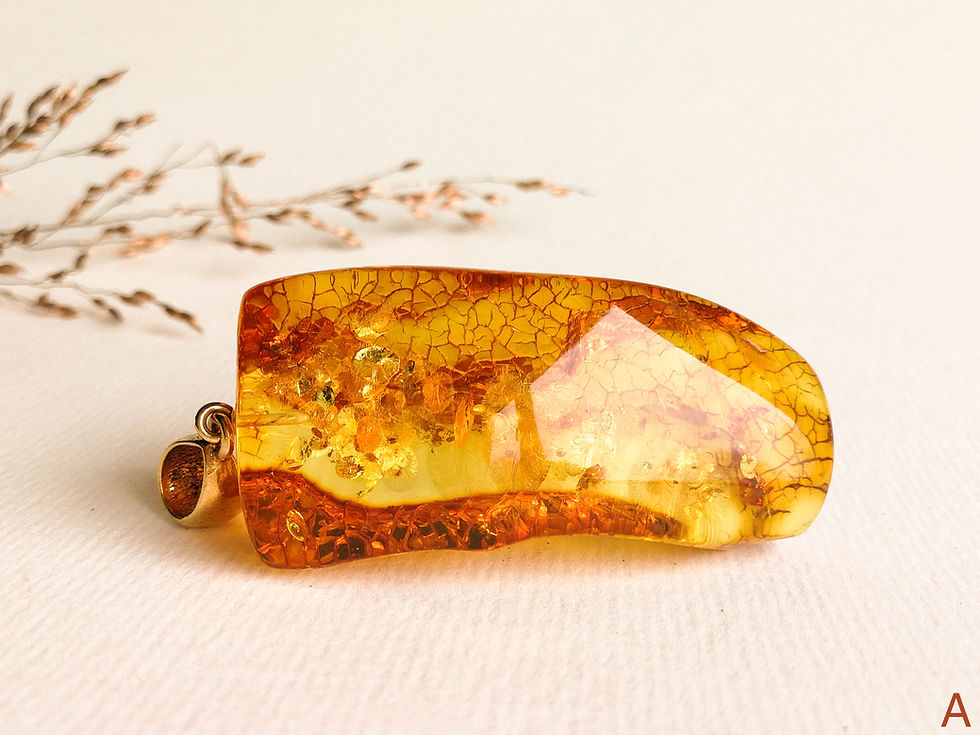 Thumbnail: Rectangle shape bright cognac color natural amber pendant