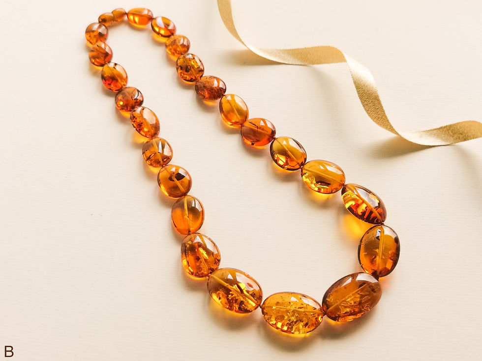 Thumbnail: Natural amber cognac color oval large beads necklace