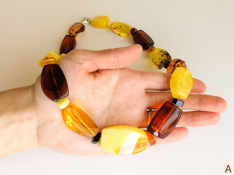 Thumbnail: Multicolor natural amber large rectangle shape beads necklace