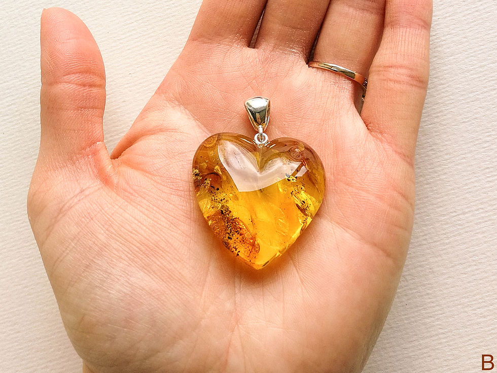Thumbnail: Heart shape genuine amber shiny pendant in light cognac color