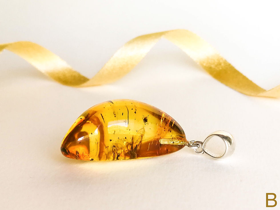 Thumbnail: Triangle shape genuine amber pendant with insect in light cognac color