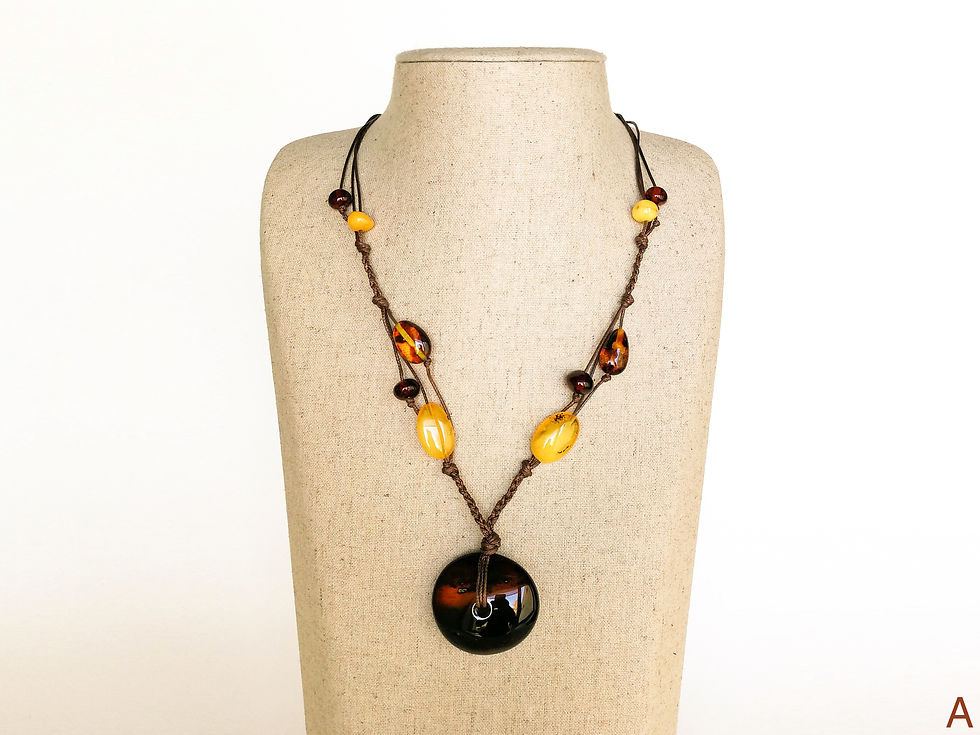Thumbnail: Very large ~4cm natural amber deep cognac color pendant necklace