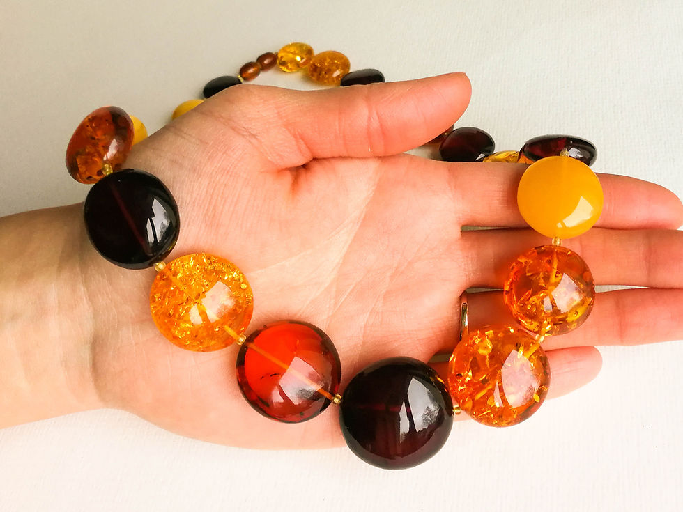 Thumbnail: Large coin shape mix color natural amber statement necklace