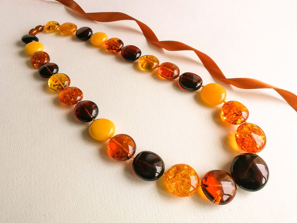 Large coin shape mix color natural amber statement necklace