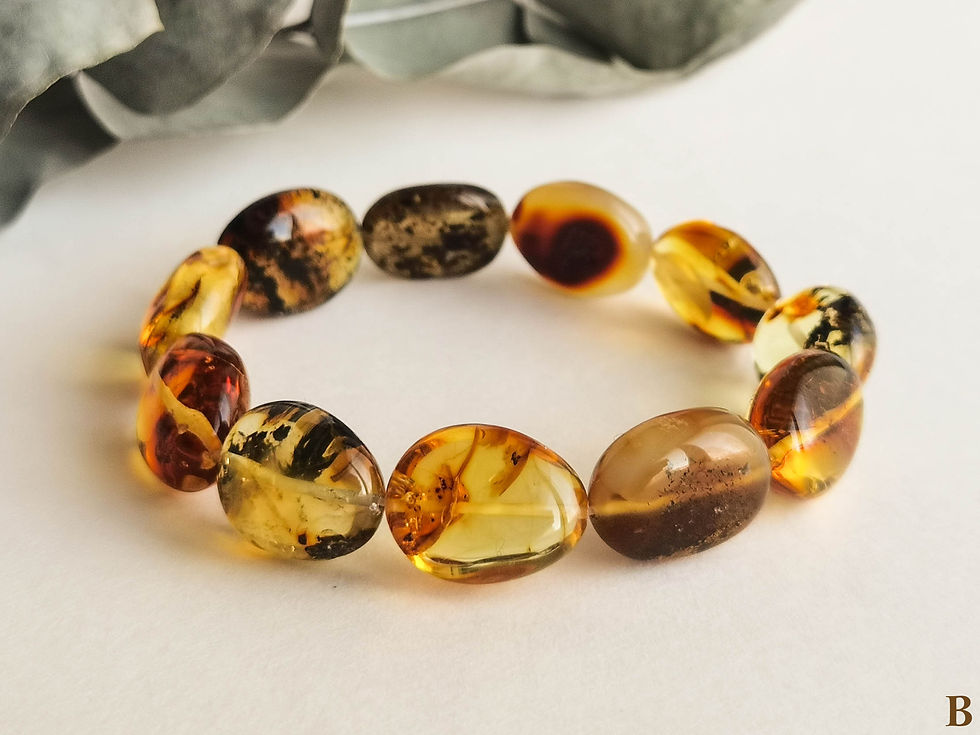 Thumbnail: Natural Baltic amber light & dark green colors large oval beads bracelet