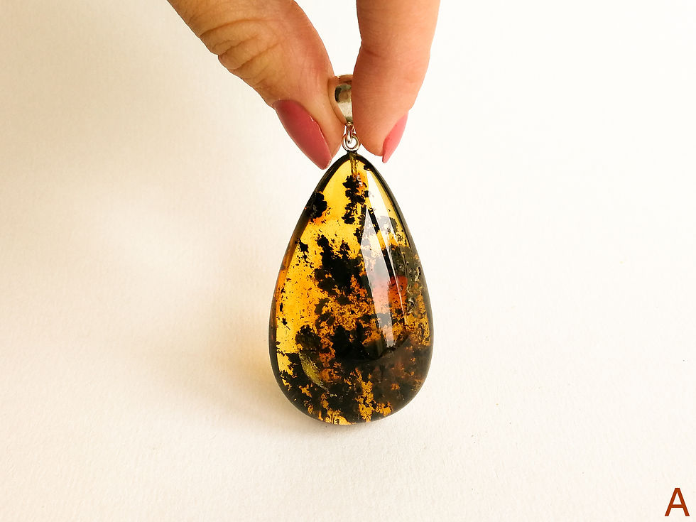 Thumbnail: Dark green color genuine amber pendant in a large drop shape