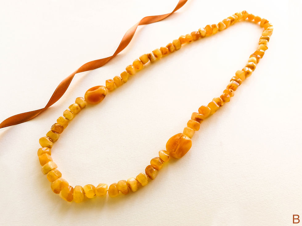 Thumbnail: Natural not heated matt yellow amber cube and oval shape beads necklace