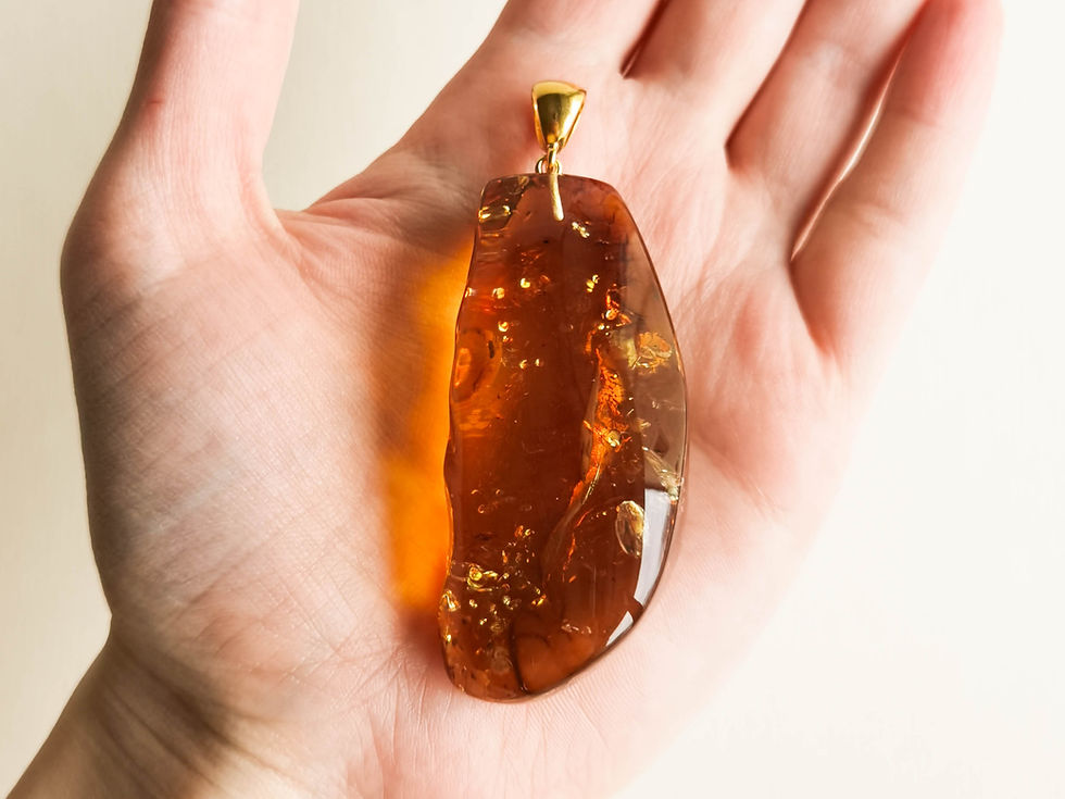 Thumbnail: Large and thick natural amber cognac color unique drop shape pendant