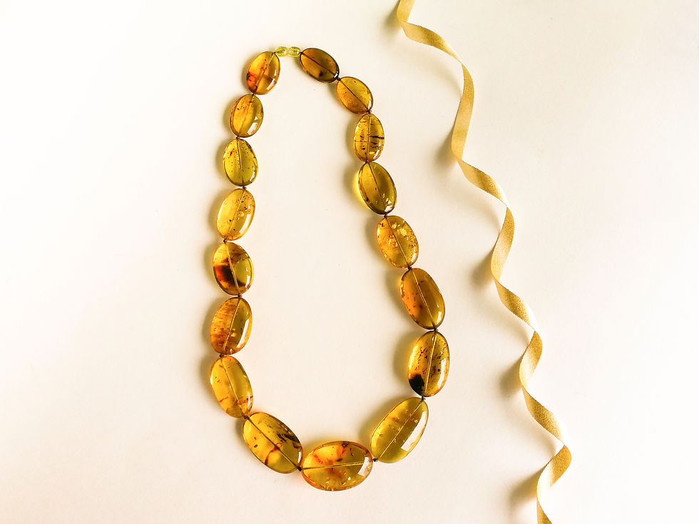 Thumbnail: Flat long perfect oval beads natural Colombian copal necklace