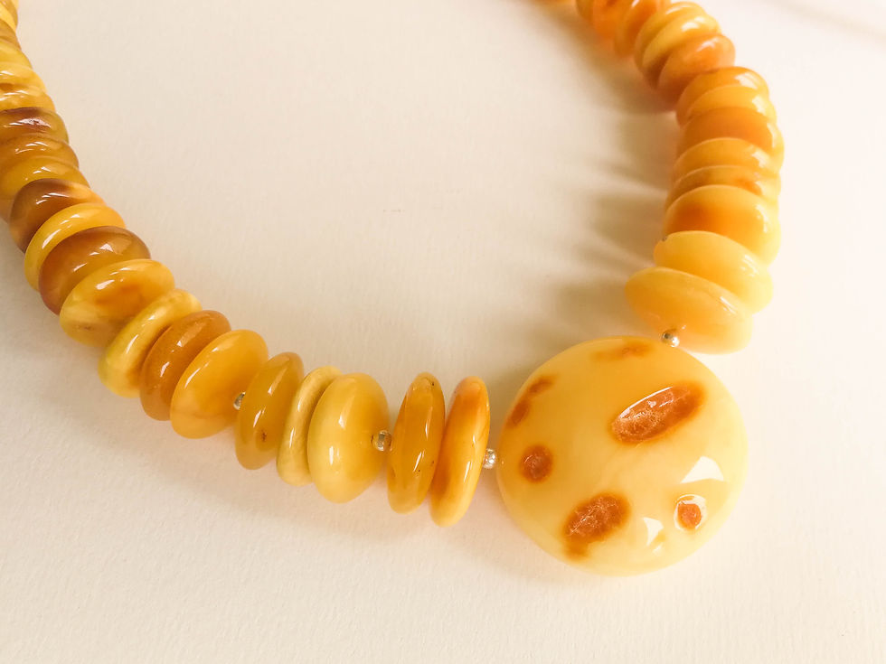 Thumbnail: Natural not heated amber antique yellow color tablets and central stone necklace