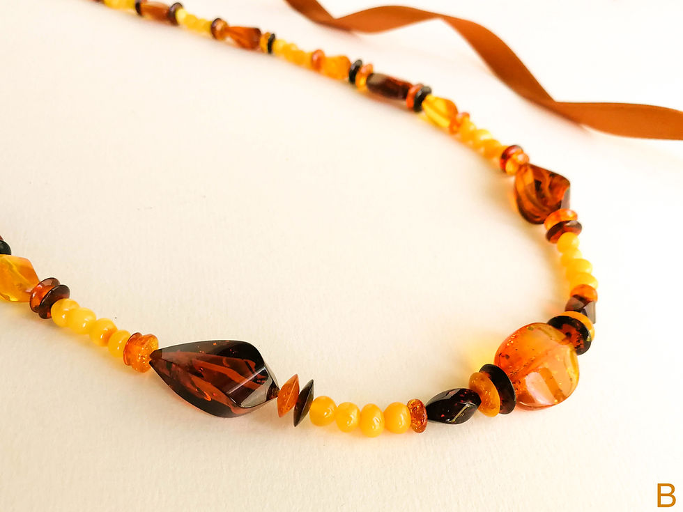 Thumbnail: Matt yellow natural amber delicate long necklace