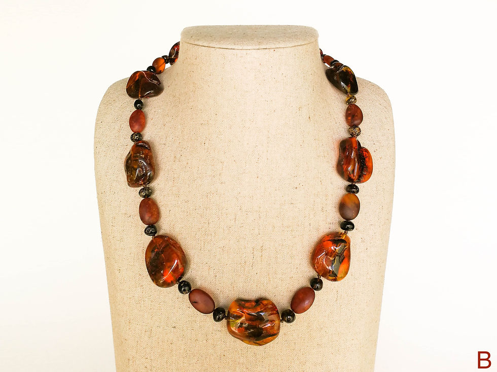 Thumbnail: Dark cognac genuine amber natural shape beads necklace