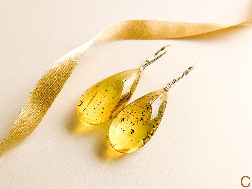 Thumbnail: Medium size light green color natural amber drop earrings