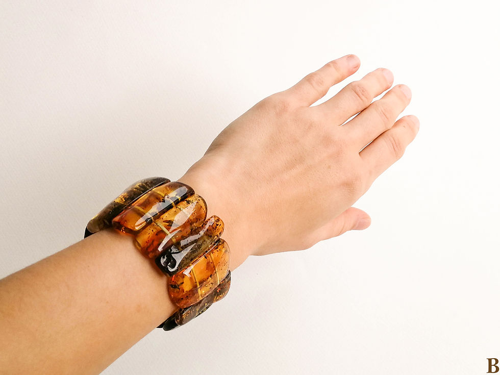 Thumbnail: Natural Amber Rectangle Beads Cuff Bracelet with Amber Skin Pattern