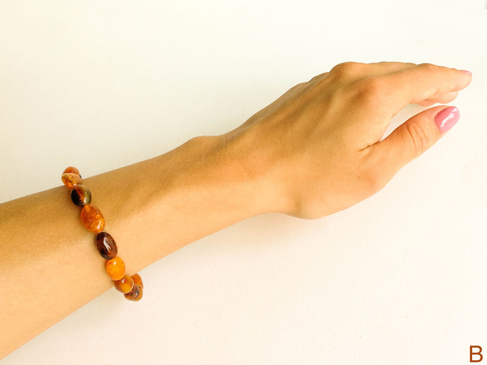 Thumbnail: Earth colors natural shape amber beads elastic everyday bracelet