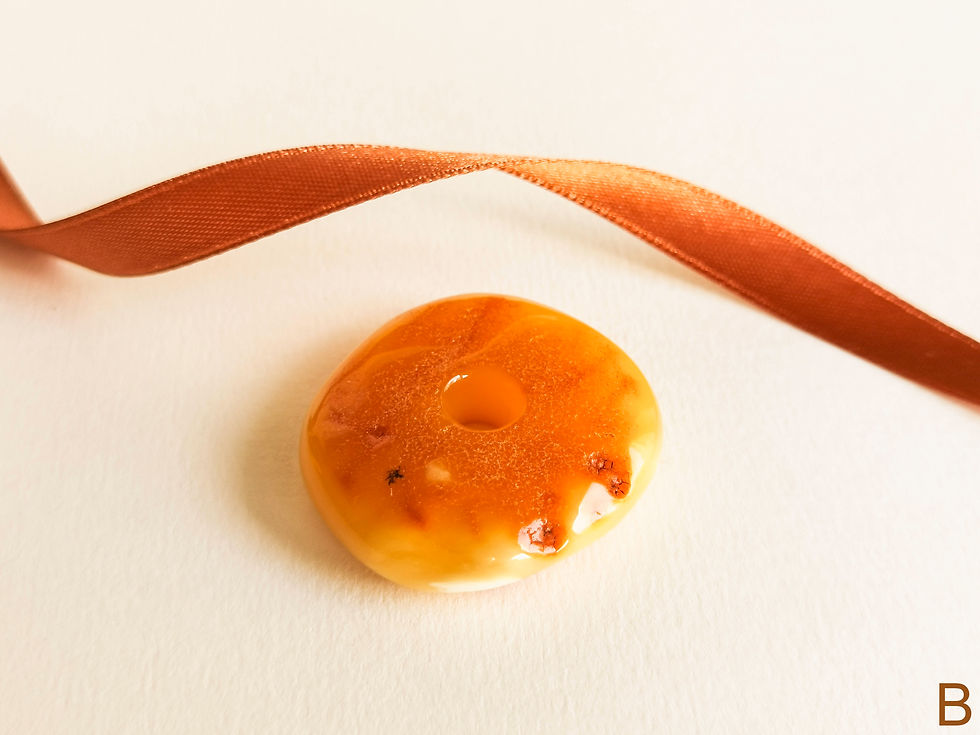 Thumbnail: Bright matt yellow natural amber large donut pendant