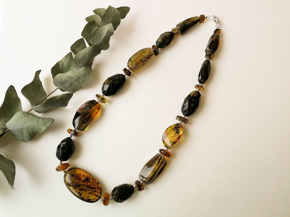 Thumbnail: Natural Baltic Amber light and dark green colors composition necklace