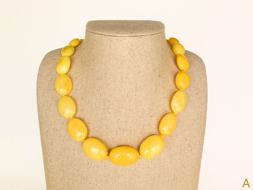 Thumbnail: Royal matt yellow color large oval beads natural amber necklace