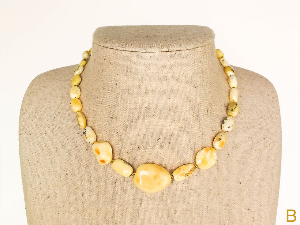 Thumbnail: Super white natural oval shape amber beads necklace