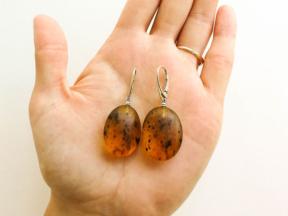 Thumbnail: Frosted style dark mix color amber necklace and oval earrings jewelry set