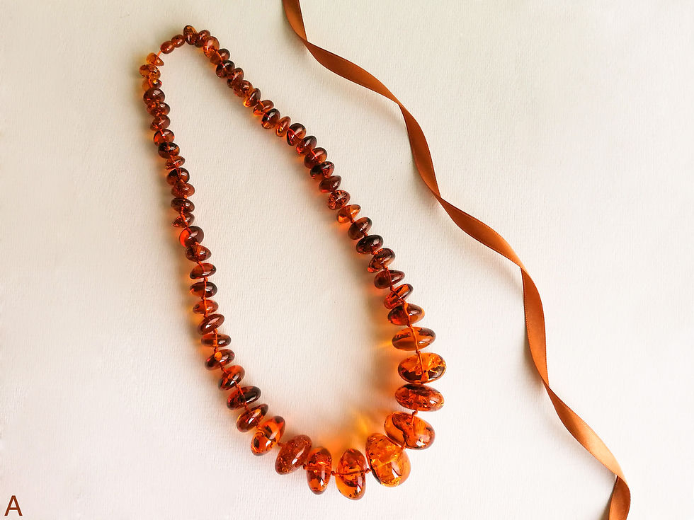 Thumbnail: Bright cognac color very large natural amber nuggets necklace