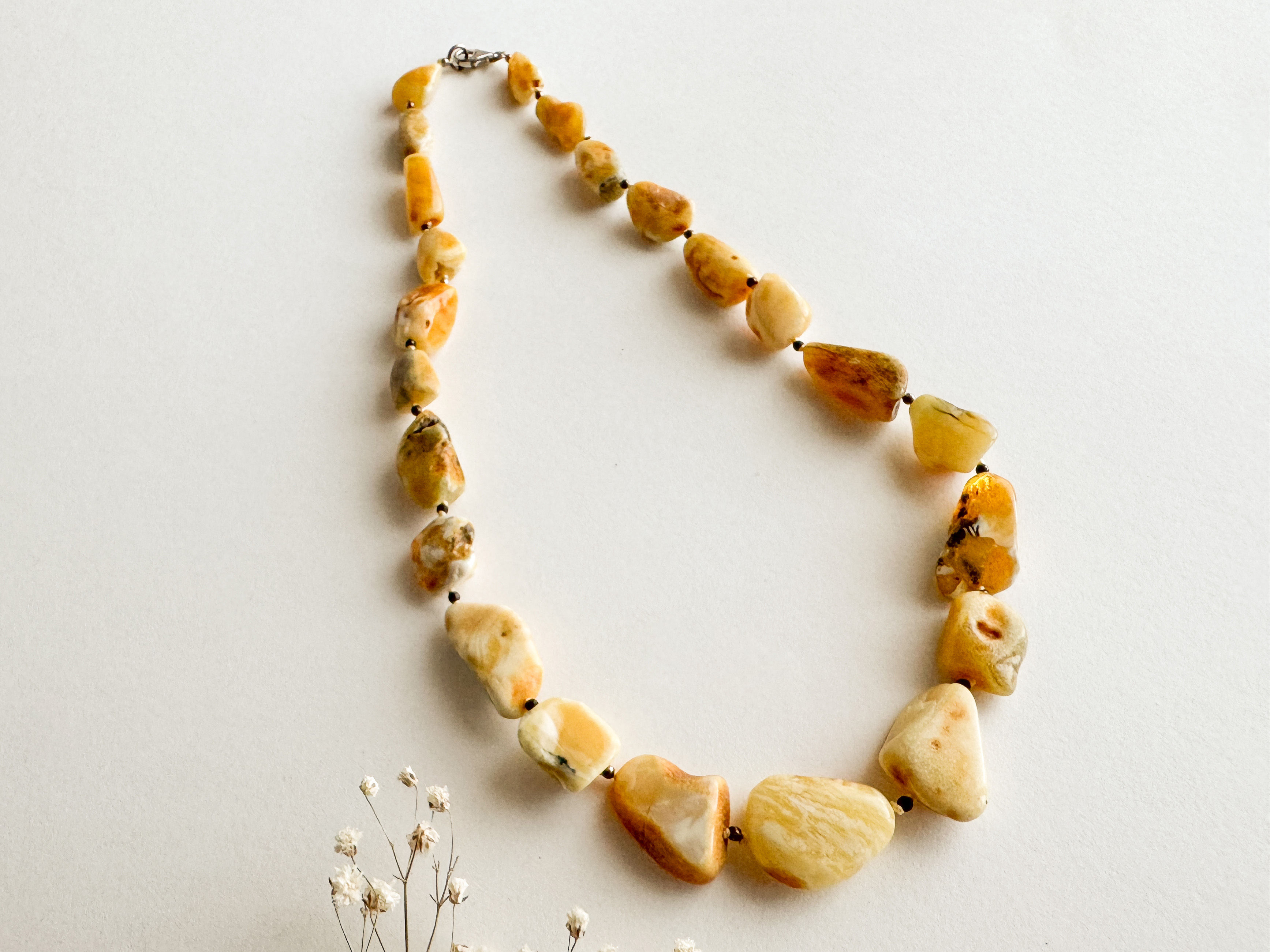 Natural Baltic Amber Necklace - Matt Yellow Color Unique Shapes