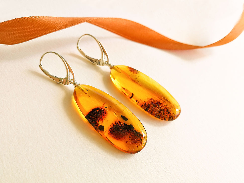 Thumbnail: Light cognac color genuine amber necklace and earrings jewelry set
