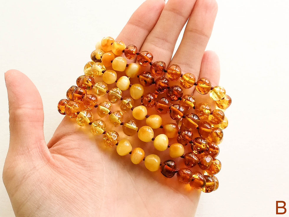 Thumbnail: Long light rainbow style mix color natural Amber baroque necklace