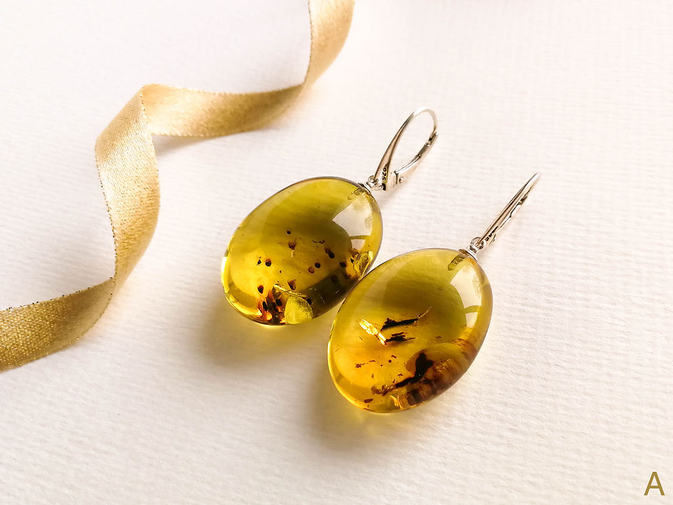 Thumbnail: Natural Colombian light copal green color large oval shape earrings